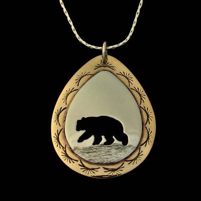  Bear Pendant Necklace Silver And Brass