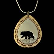 Bear Pendant Necklace Silver and Brass