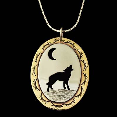  Howling Wolf Pendant Oval Necklace