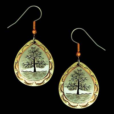  Tree Of Life Silver Brass Earrings