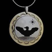 Dancing Loon Pendant Necklace Silver and Brass 