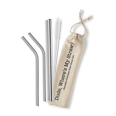  Shell Creek Stainless Steel Straw Set With Canvas Pouch Dude- Where's My Straw
