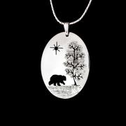 Tree/Bear Oval Sterling Silver Pendant