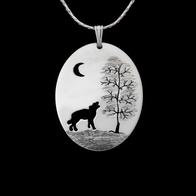  Wolf Tree Oval Sterling Silver Pendant