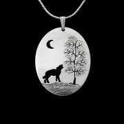 Wolf Tree Oval Sterling Silver Pendant