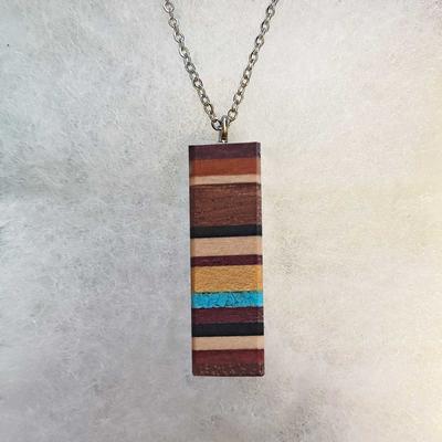  Recycled Wood And Turquoise Bar Necklace