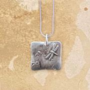Dragonfly and Wildflowers Square Pendant