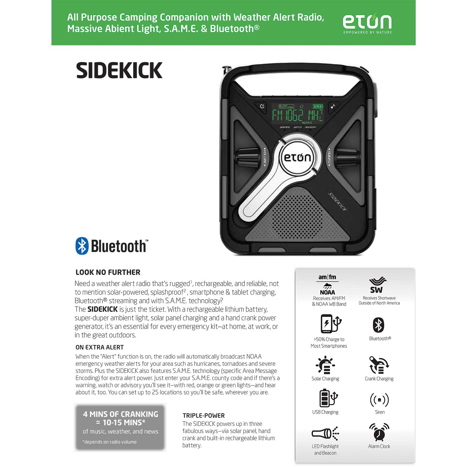 SIDEKICK Weather Alert Radio with Bluetooth®